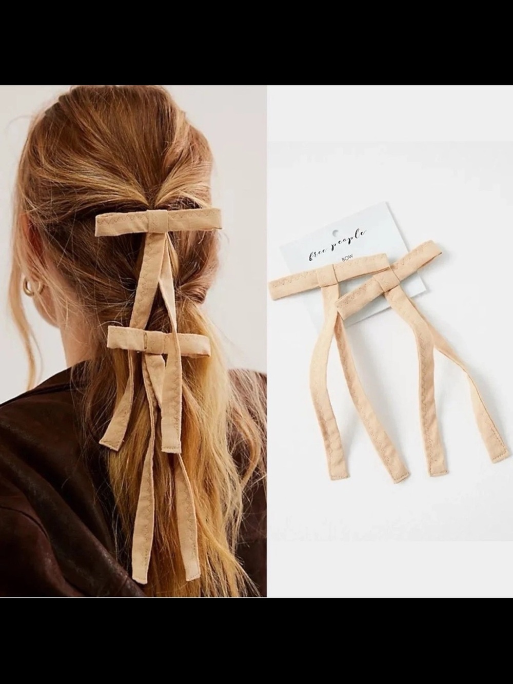 Free People Dainty Ethereal Coquette Lovely Bow Hair Clips Ivory Blush NWT